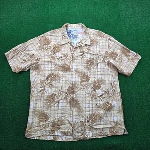 Quiksilver Edition‎ Shirt Mens 2XL Beige Floral Camp Button Up Hawaiian Tropical